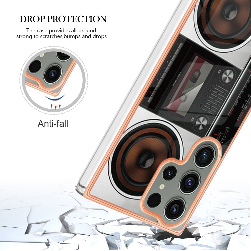 YB IMD Series-19 Style D Phone Case for Samsung Galaxy S23 Ultra , 2.0mm TPU Pattern IMD Electroplating Cover