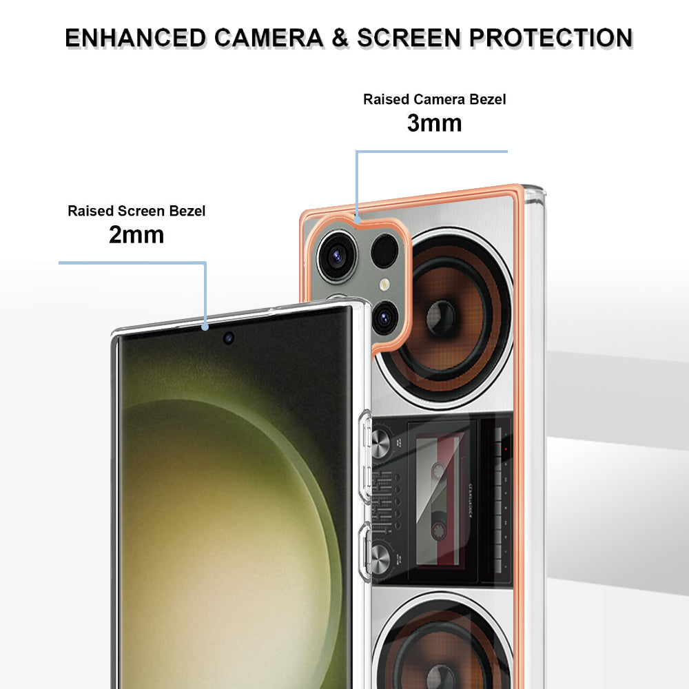 YB IMD Series-19 Style D Phone Case for Samsung Galaxy S23 Ultra , 2.0mm TPU Pattern IMD Electroplating Cover