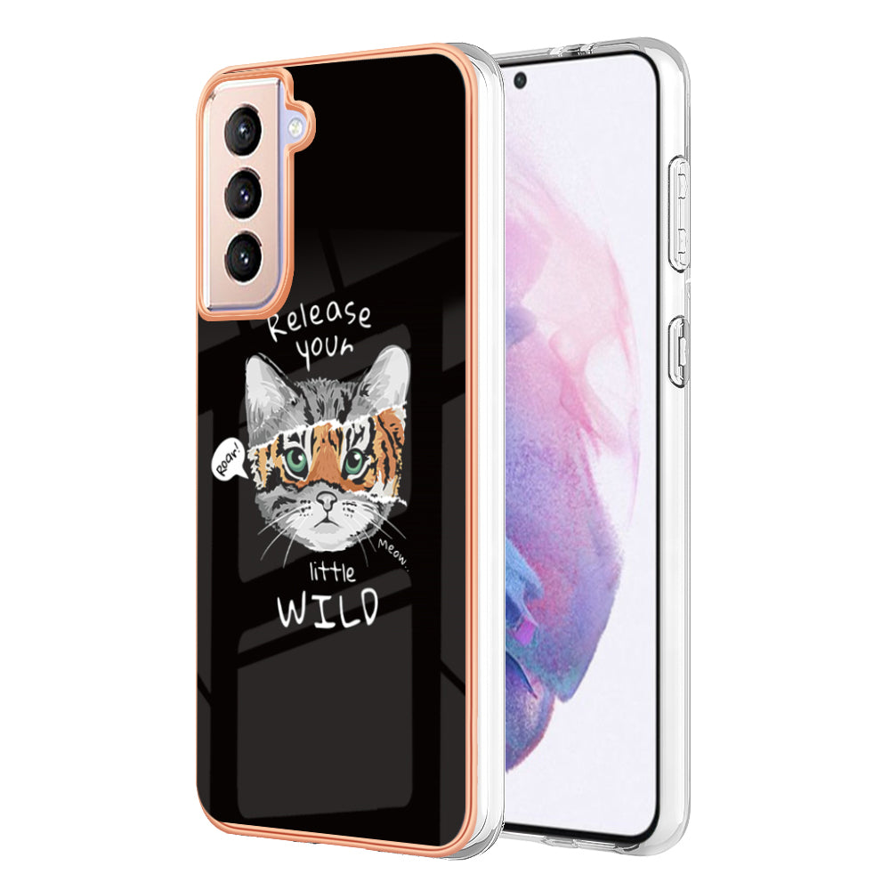 YB IMD Series-19 Style D 2.0mm TPU Case for Samsung Galaxy S21 FE 5G , IMD Pattern Electroplating Anti-Drop Phone Cover
