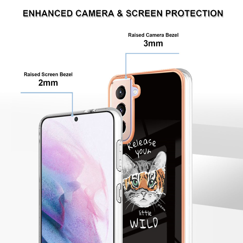 YB IMD Series-19 Style D 2.0mm TPU Case for Samsung Galaxy S21 FE 5G , IMD Pattern Electroplating Anti-Drop Phone Cover
