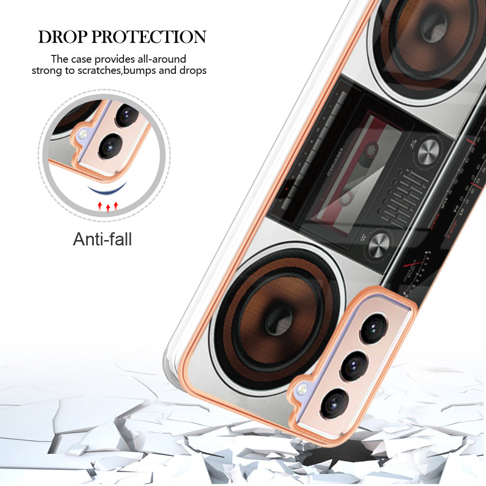 YB IMD Series-19 Style D 2.0mm TPU Case for Samsung Galaxy S21 FE 5G , IMD Pattern Electroplating Anti-Drop Phone Cover