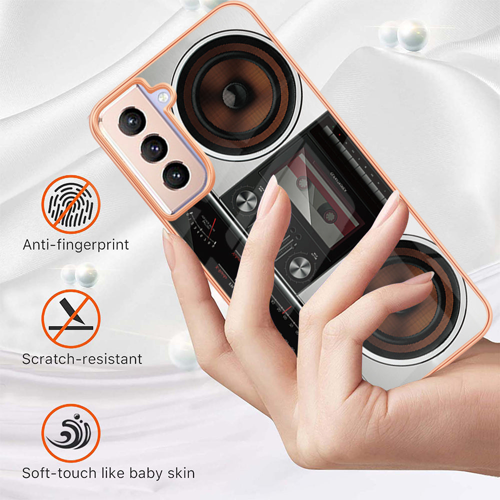 YB IMD Series-19 Style D 2.0mm TPU Case for Samsung Galaxy S21 FE 5G , IMD Pattern Electroplating Anti-Drop Phone Cover