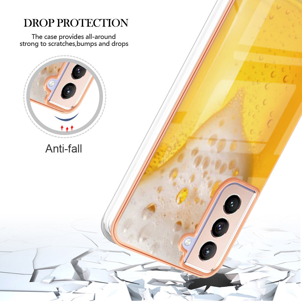 YB IMD Series-19 Style D 2.0mm TPU Case for Samsung Galaxy S21 FE 5G , IMD Pattern Electroplating Anti-Drop Phone Cover