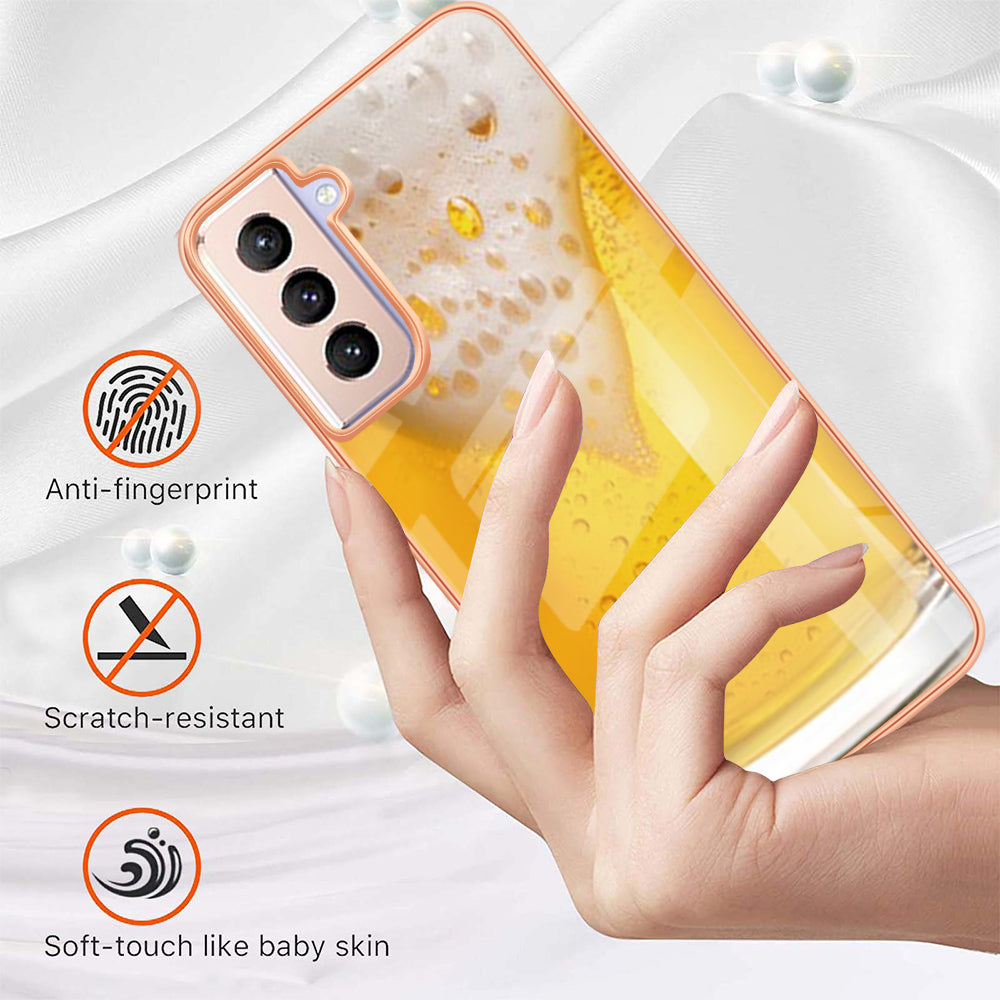 YB IMD Series-19 Style D 2.0mm TPU Case for Samsung Galaxy S21 FE 5G , IMD Pattern Electroplating Anti-Drop Phone Cover