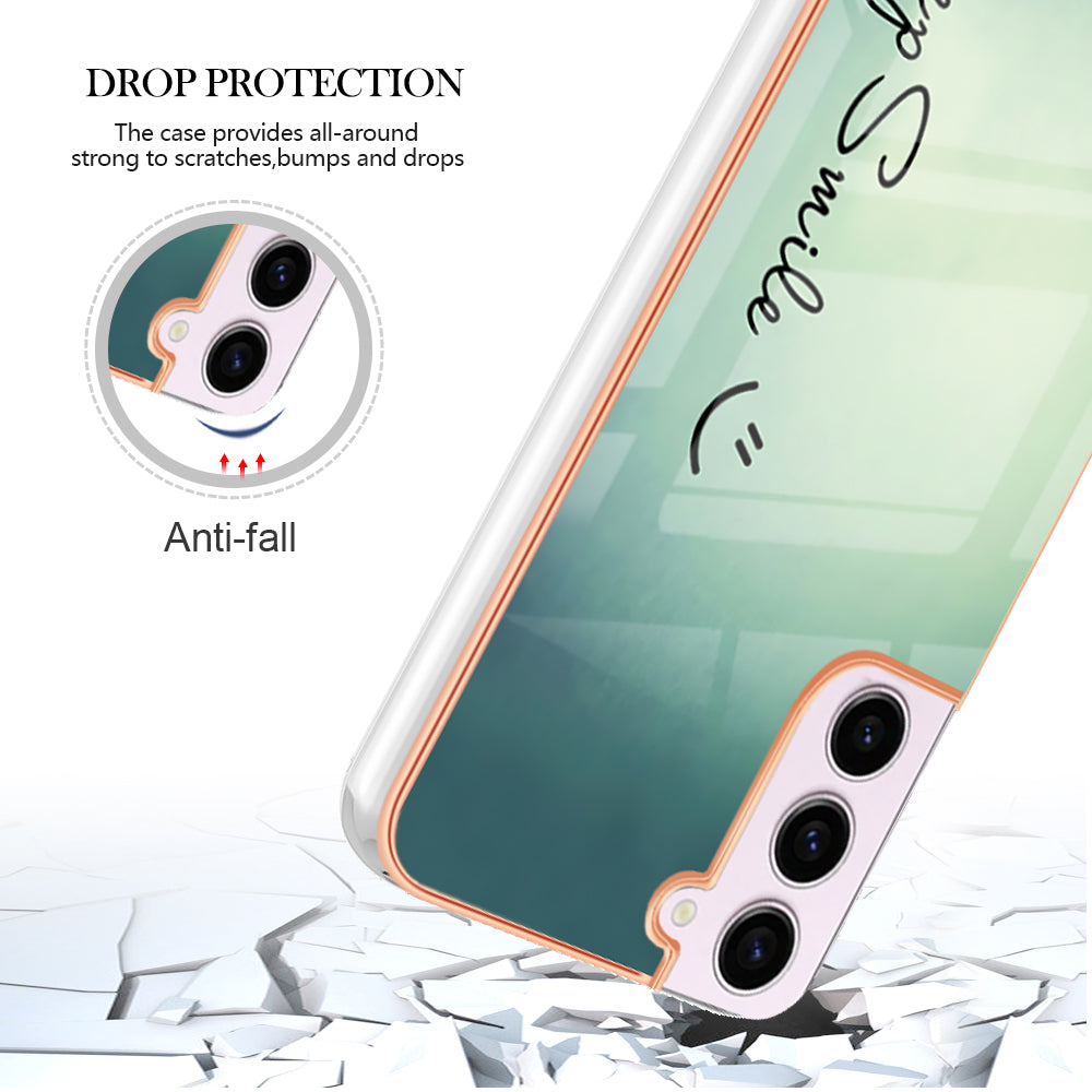 YB IMD Series-19 Style D Electroplating TPU Cover for Samsung Galaxy S22 5G , Pattern IMD 2.0mm Protective Phone Cover