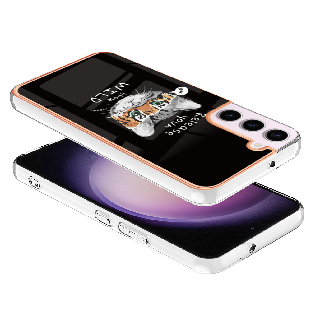 YB IMD Series-19 Style D Electroplating TPU Cover for Samsung Galaxy S22 5G , Pattern IMD 2.0mm Protective Phone Cover