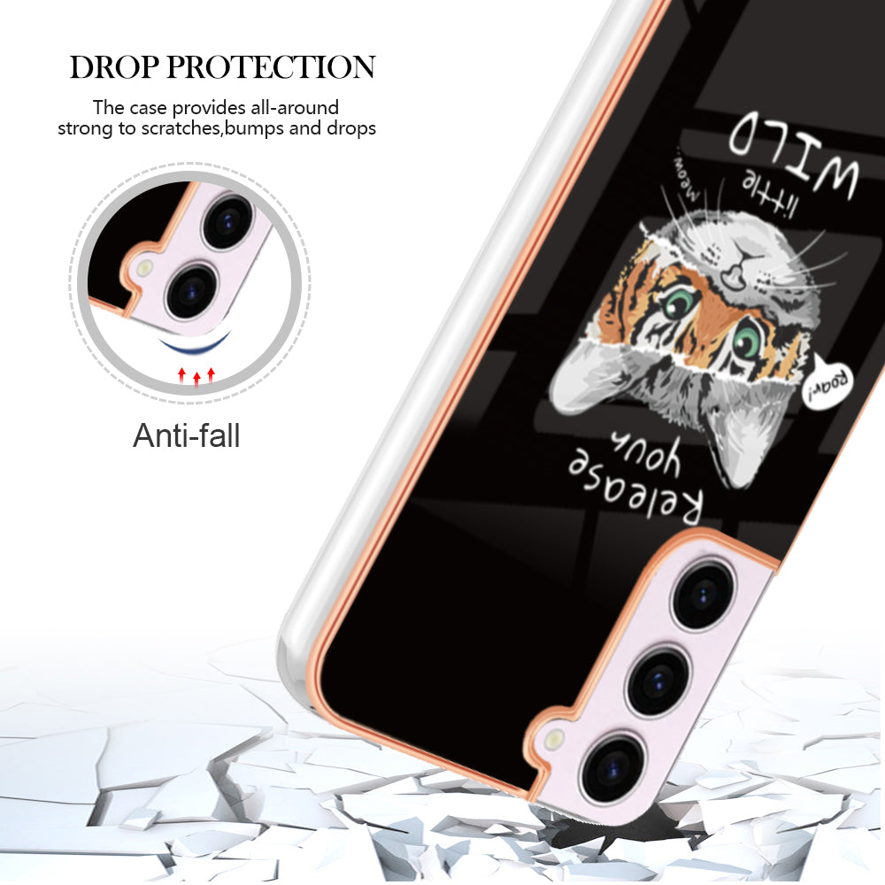 YB IMD Series-19 Style D Electroplating TPU Cover for Samsung Galaxy S22 5G , Pattern IMD 2.0mm Protective Phone Cover