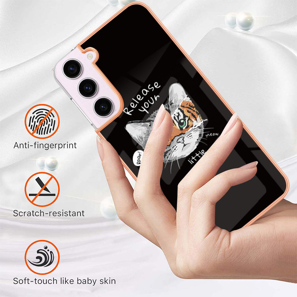 YB IMD Series-19 Style D Electroplating TPU Cover for Samsung Galaxy S22 5G , Pattern IMD 2.0mm Protective Phone Cover