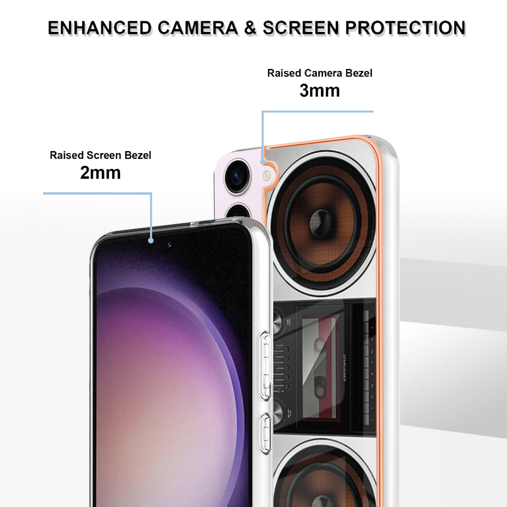 YB IMD Series-19 Style D Electroplating TPU Cover for Samsung Galaxy S22 5G , Pattern IMD 2.0mm Protective Phone Cover
