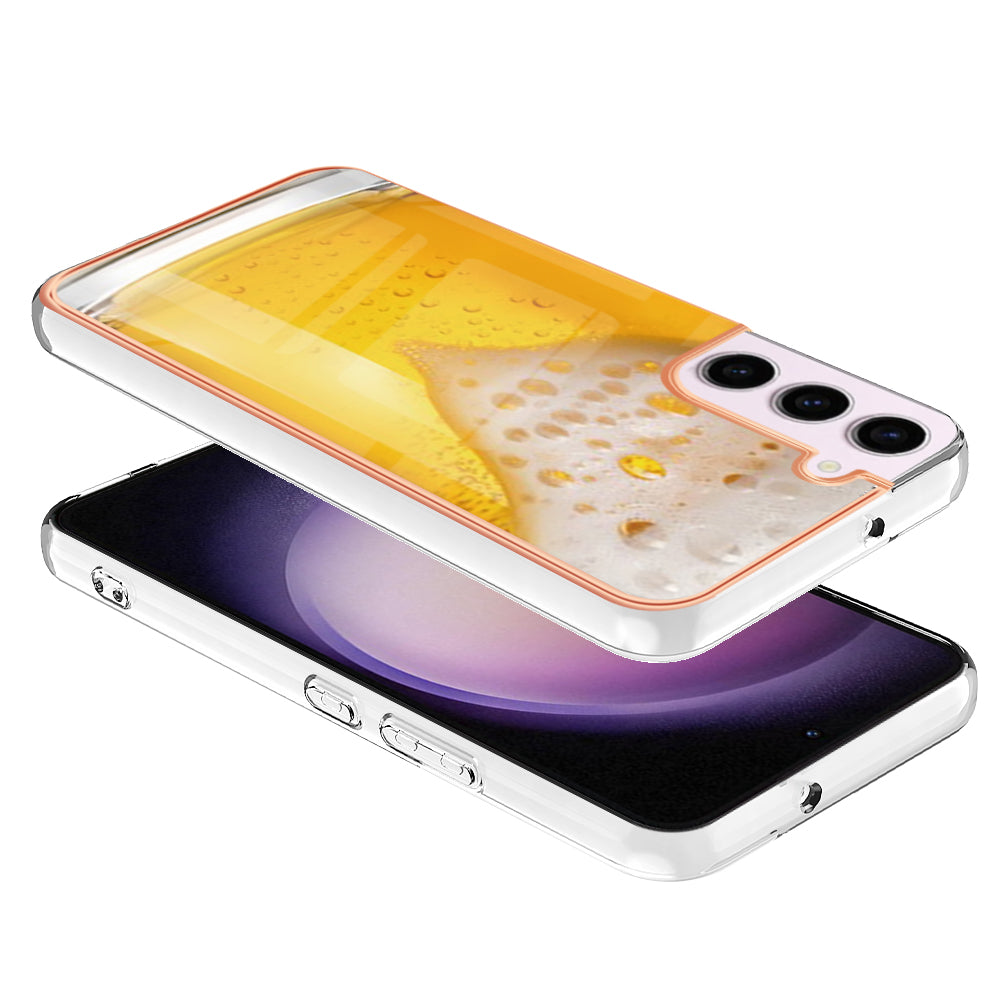 YB IMD Series-19 Style D Electroplating TPU Cover for Samsung Galaxy S22 5G , Pattern IMD 2.0mm Protective Phone Cover