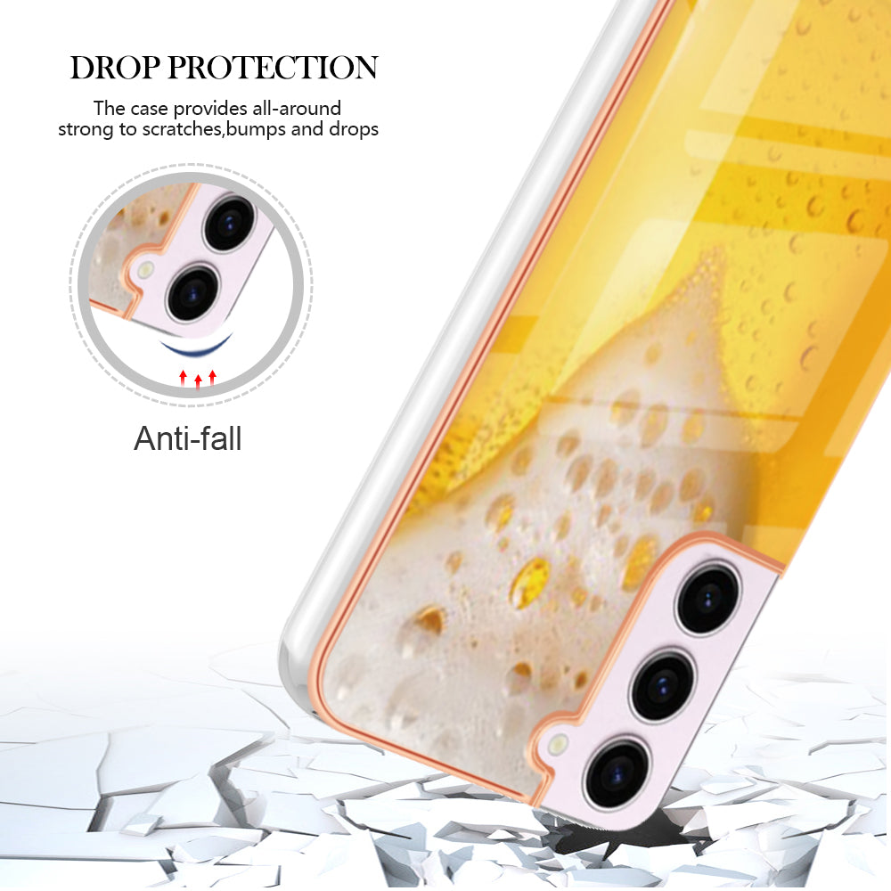 YB IMD Series-19 Style D Electroplating TPU Cover for Samsung Galaxy S22 5G , Pattern IMD 2.0mm Protective Phone Cover