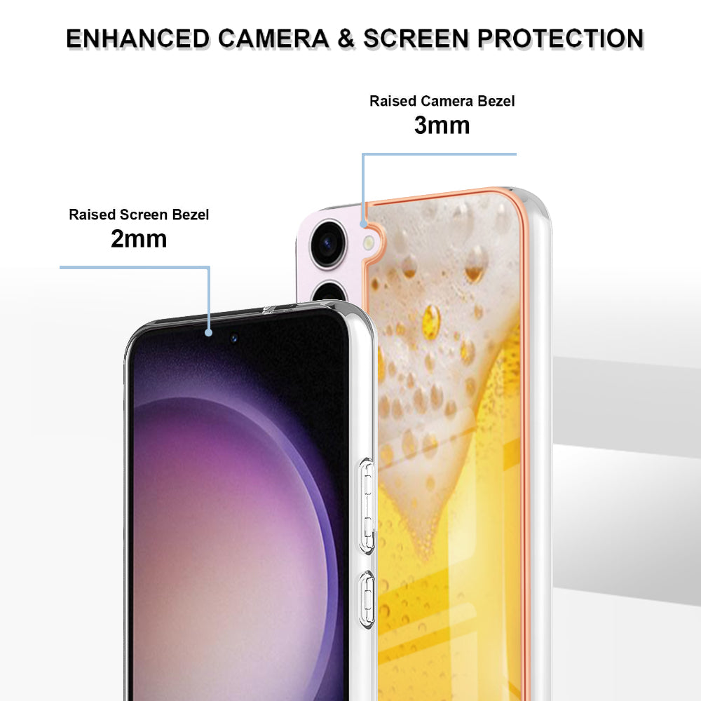 YB IMD Series-19 Style D Electroplating TPU Cover for Samsung Galaxy S22 5G , Pattern IMD 2.0mm Protective Phone Cover