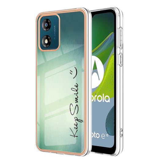 YB IMD Series-19 Style D TPU Shell for Motorola Moto E13 4G , 2.0mm Electroplating IMD Pattern Printing Phone Case