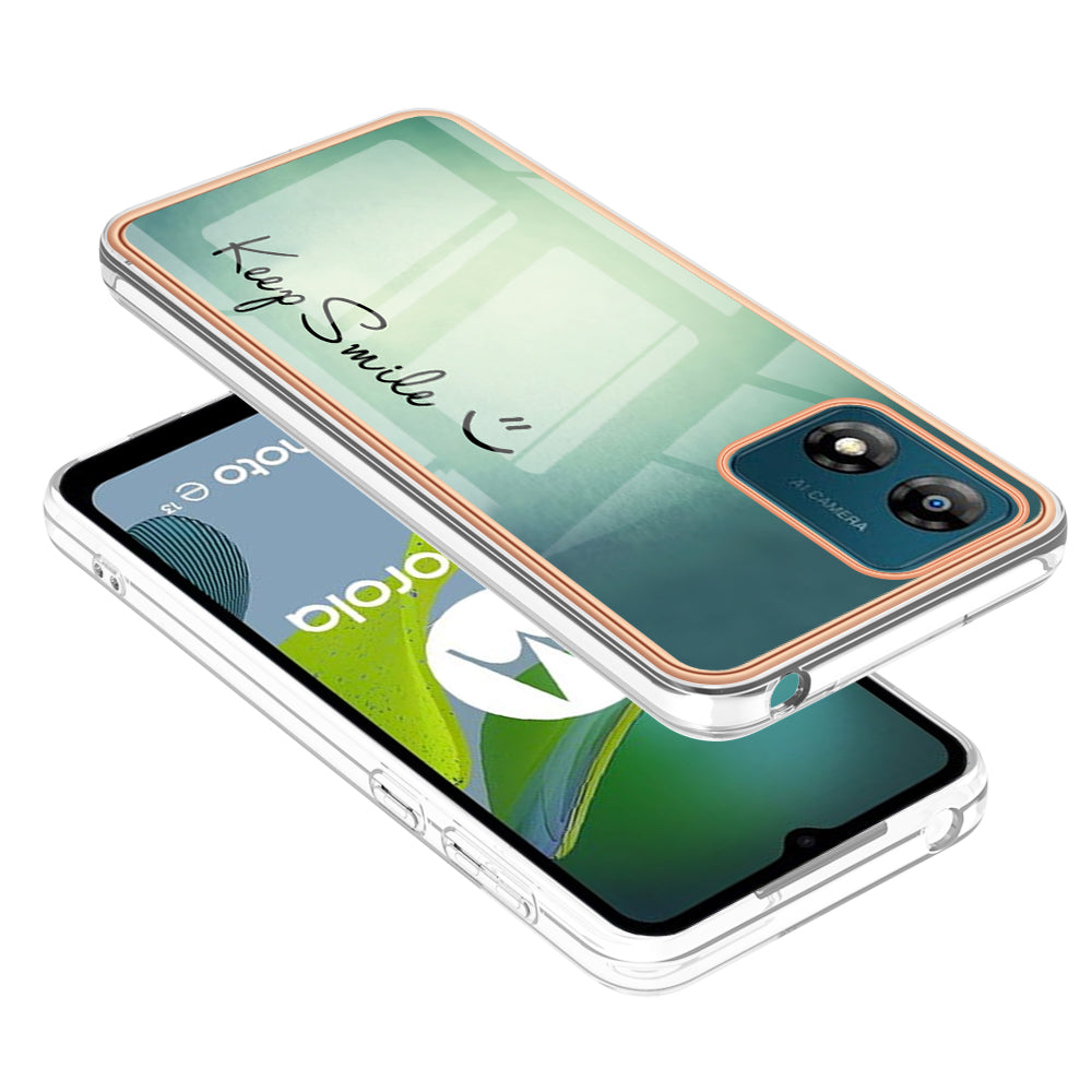 YB IMD Series-19 Style D TPU Shell for Motorola Moto E13 4G , 2.0mm Electroplating IMD Pattern Printing Phone Case