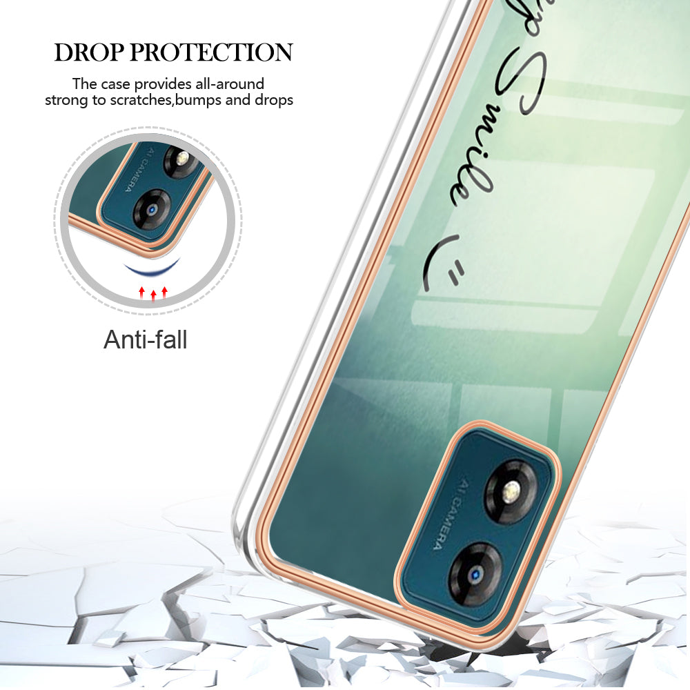 YB IMD Series-19 Style D TPU Shell for Motorola Moto E13 4G , 2.0mm Electroplating IMD Pattern Printing Phone Case