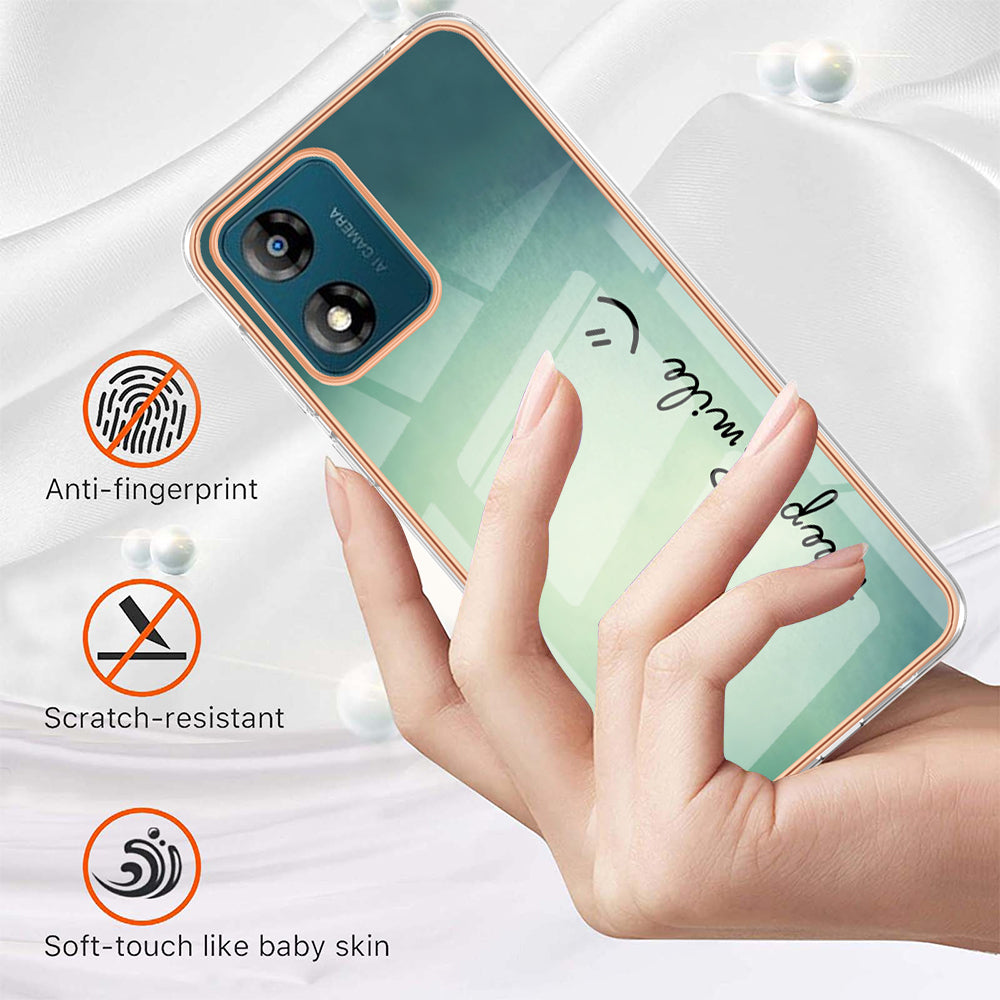 YB IMD Series-19 Style D TPU Shell for Motorola Moto E13 4G , 2.0mm Electroplating IMD Pattern Printing Phone Case