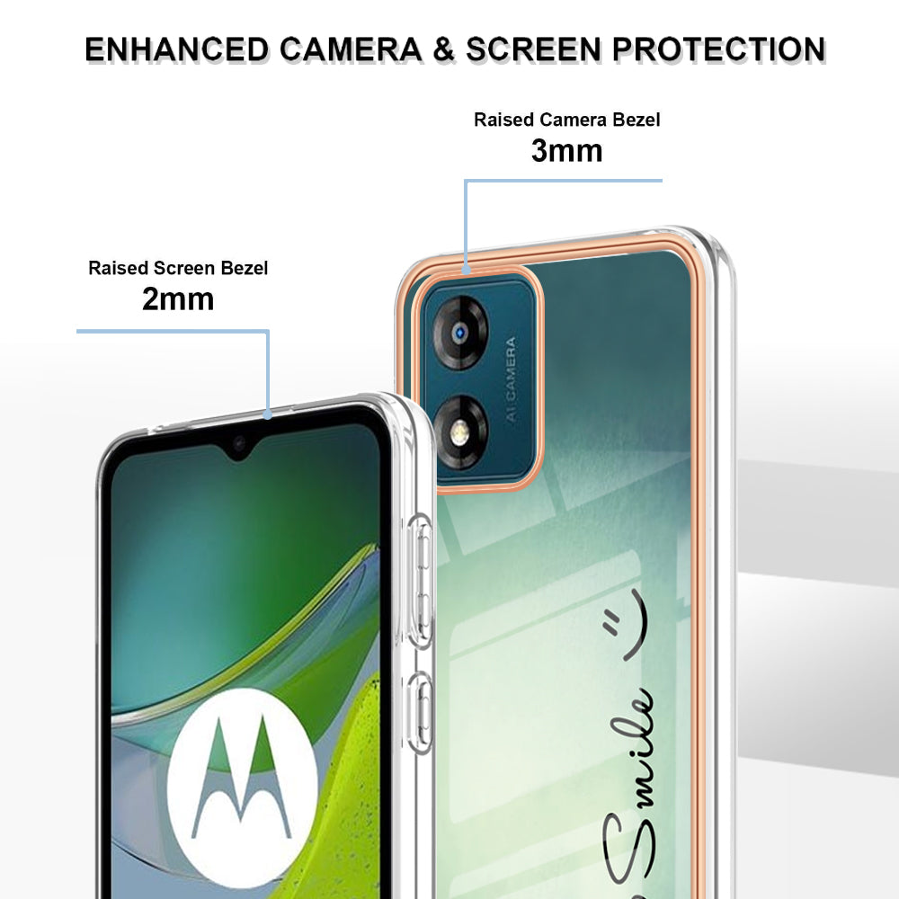 YB IMD Series-19 Style D TPU Shell for Motorola Moto E13 4G , 2.0mm Electroplating IMD Pattern Printing Phone Case
