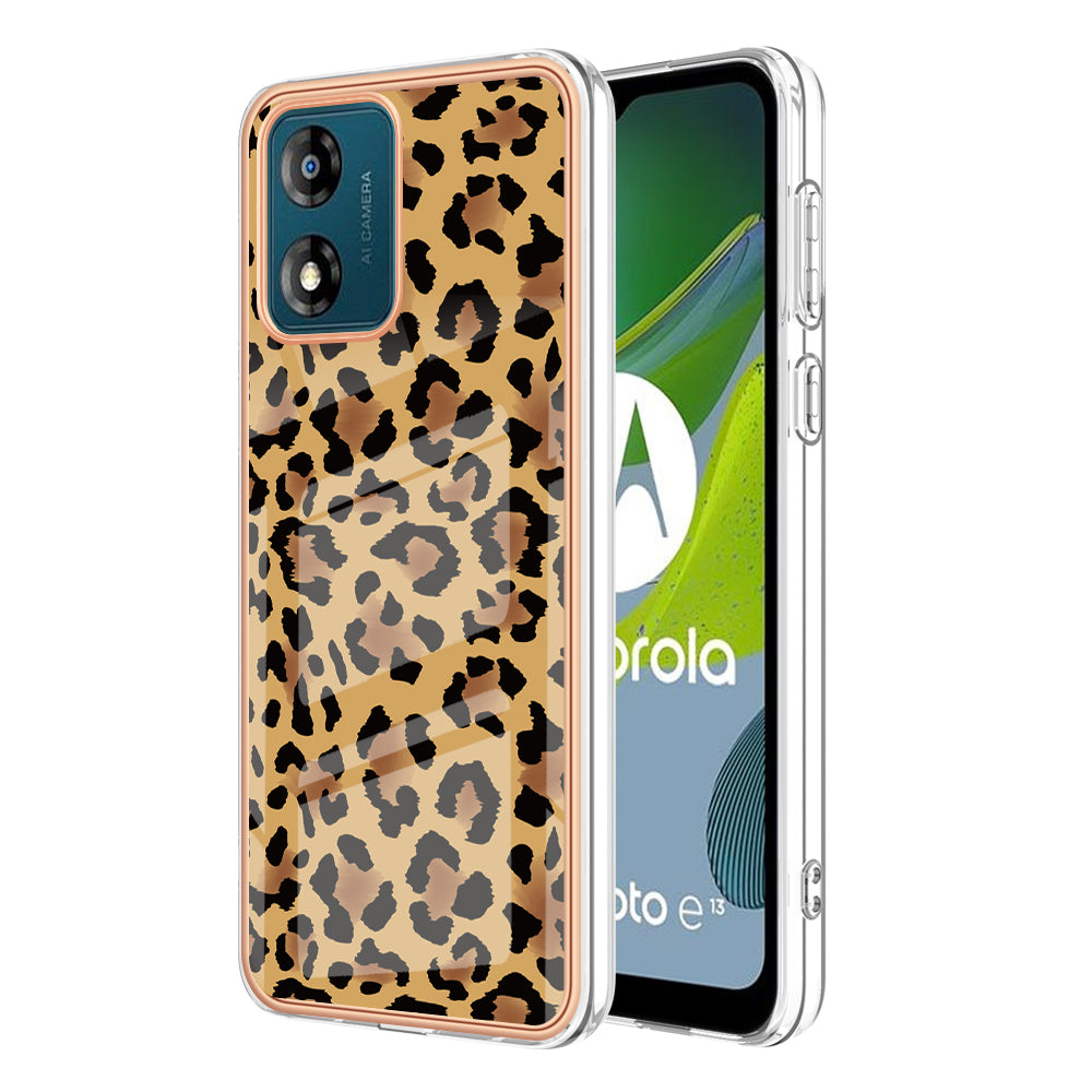 YB IMD Series-19 Style D TPU Shell for Motorola Moto E13 4G , 2.0mm Electroplating IMD Pattern Printing Phone Case