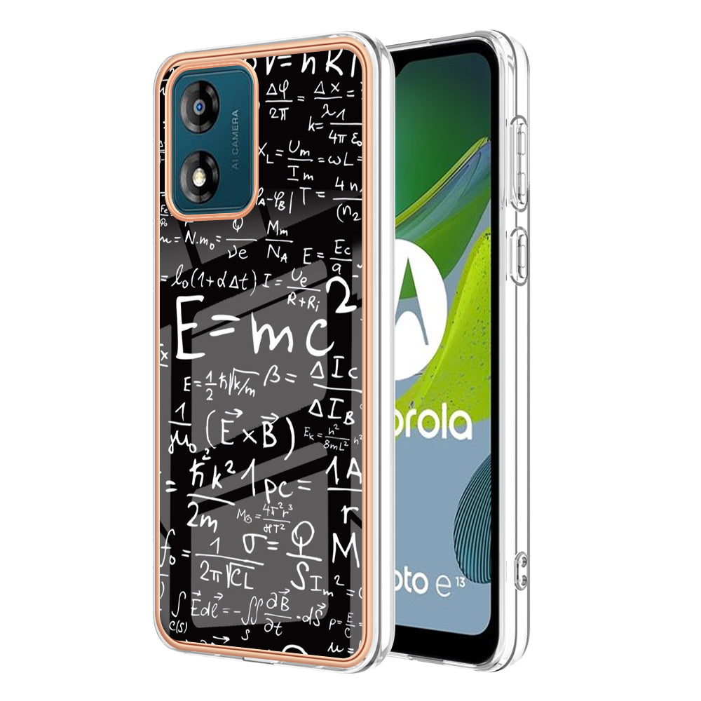 YB IMD Series-19 Style D TPU Shell for Motorola Moto E13 4G , 2.0mm Electroplating IMD Pattern Printing Phone Case