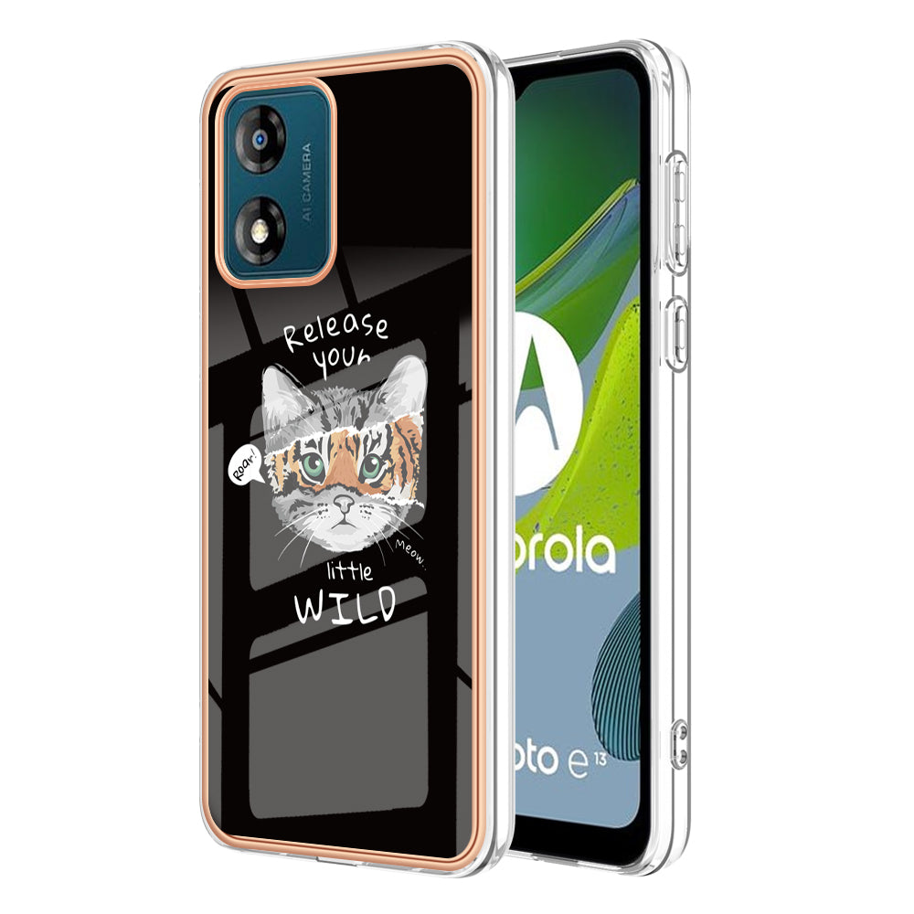 YB IMD Series-19 Style D TPU Shell for Motorola Moto E13 4G , 2.0mm Electroplating IMD Pattern Printing Phone Case