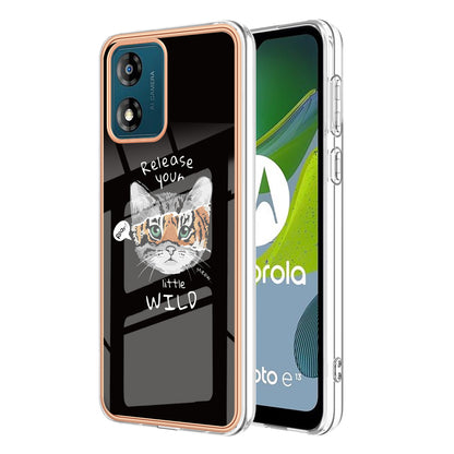 YB IMD Series-19 Style D TPU Shell for Motorola Moto E13 4G , 2.0mm Electroplating IMD Pattern Printing Phone Case
