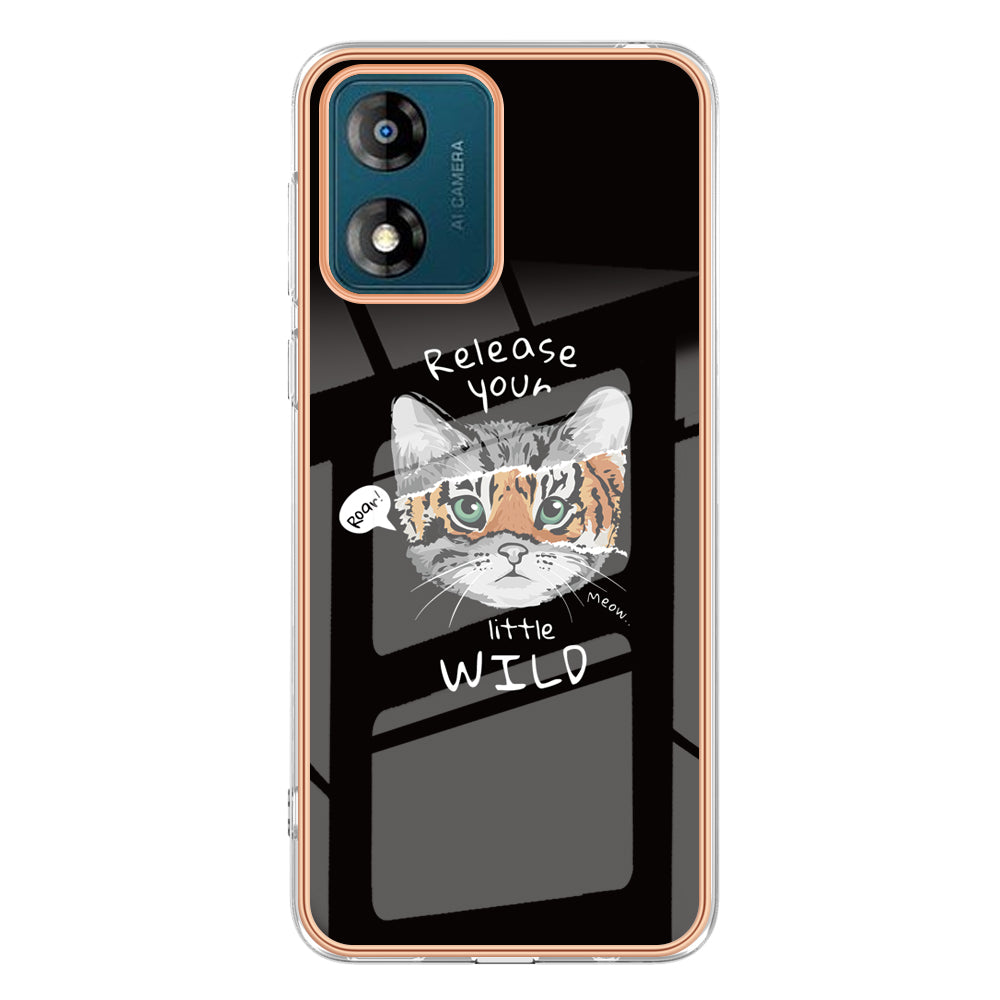 YB IMD Series-19 Style D TPU Shell for Motorola Moto E13 4G , 2.0mm Electroplating IMD Pattern Printing Phone Case