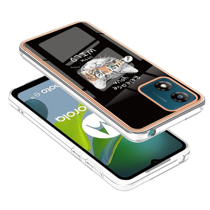 YB IMD Series-19 Style D TPU Shell for Motorola Moto E13 4G , 2.0mm Electroplating IMD Pattern Printing Phone Case