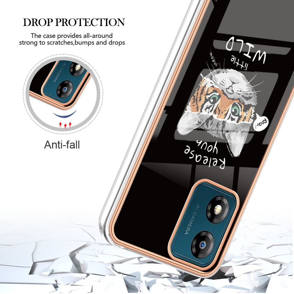 YB IMD Series-19 Style D TPU Shell for Motorola Moto E13 4G , 2.0mm Electroplating IMD Pattern Printing Phone Case