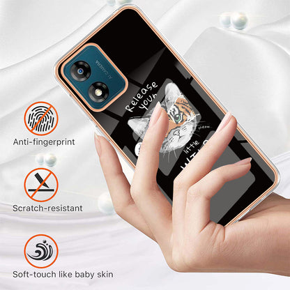 YB IMD Series-19 Style D TPU Shell for Motorola Moto E13 4G , 2.0mm Electroplating IMD Pattern Printing Phone Case