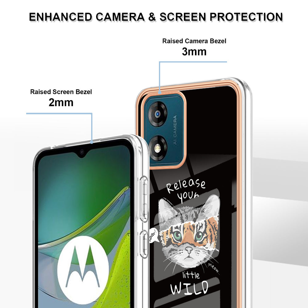 YB IMD Series-19 Style D TPU Shell for Motorola Moto E13 4G , 2.0mm Electroplating IMD Pattern Printing Phone Case
