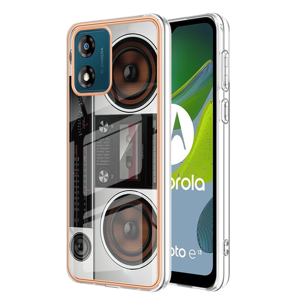 YB IMD Series-19 Style D TPU Shell for Motorola Moto E13 4G , 2.0mm Electroplating IMD Pattern Printing Phone Case