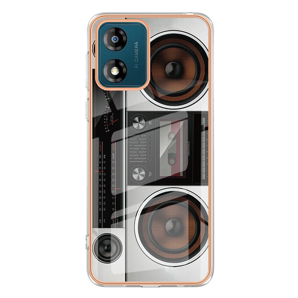 YB IMD Series-19 Style D TPU Shell for Motorola Moto E13 4G , 2.0mm Electroplating IMD Pattern Printing Phone Case