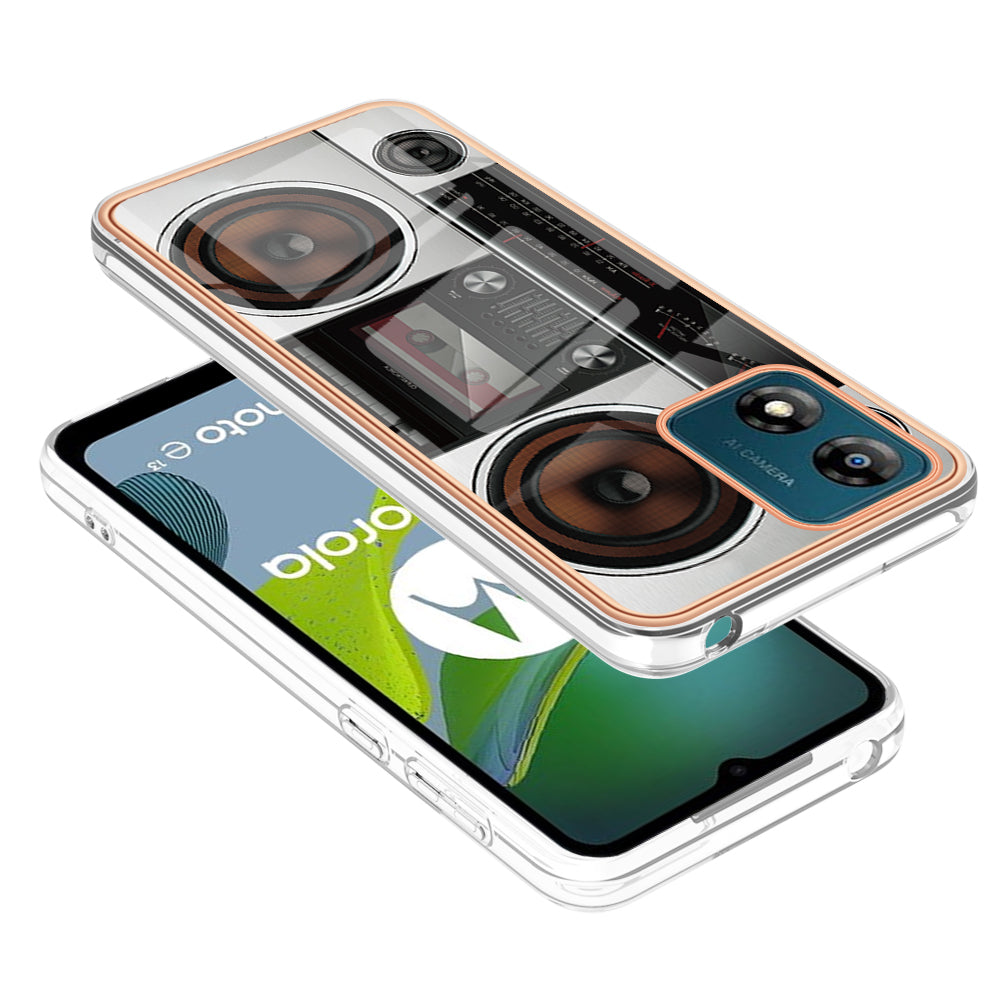 YB IMD Series-19 Style D TPU Shell for Motorola Moto E13 4G , 2.0mm Electroplating IMD Pattern Printing Phone Case
