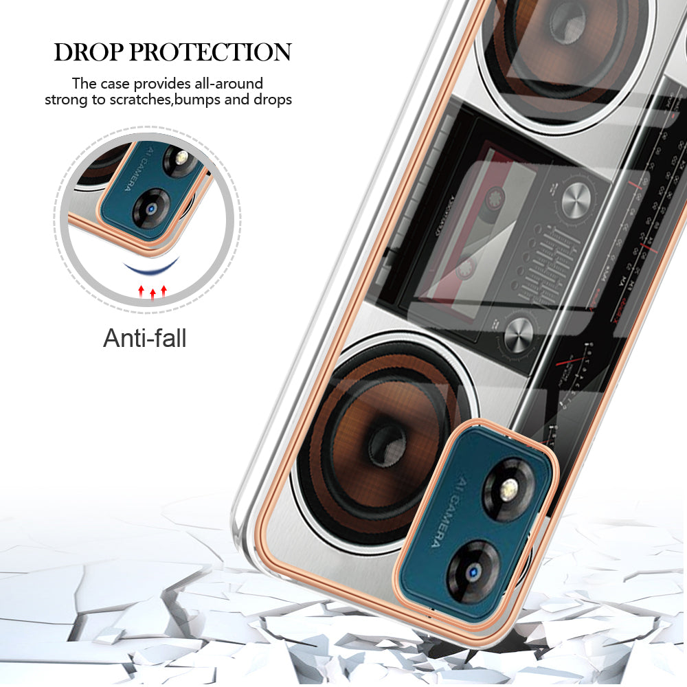 YB IMD Series-19 Style D TPU Shell for Motorola Moto E13 4G , 2.0mm Electroplating IMD Pattern Printing Phone Case