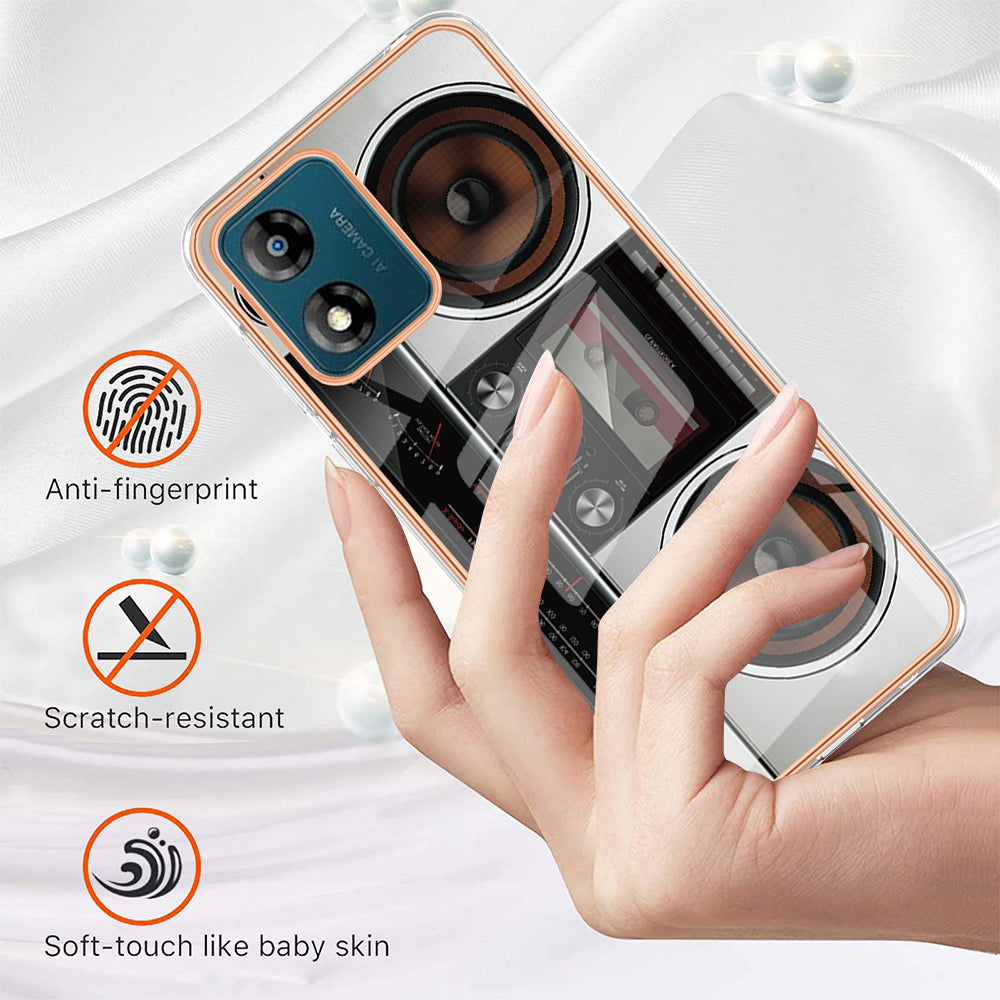 YB IMD Series-19 Style D TPU Shell for Motorola Moto E13 4G , 2.0mm Electroplating IMD Pattern Printing Phone Case