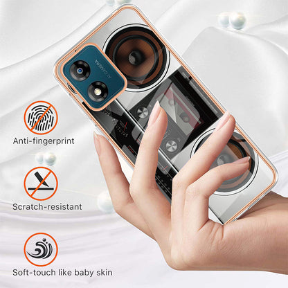 YB IMD Series-19 Style D TPU Shell for Motorola Moto E13 4G , 2.0mm Electroplating IMD Pattern Printing Phone Case