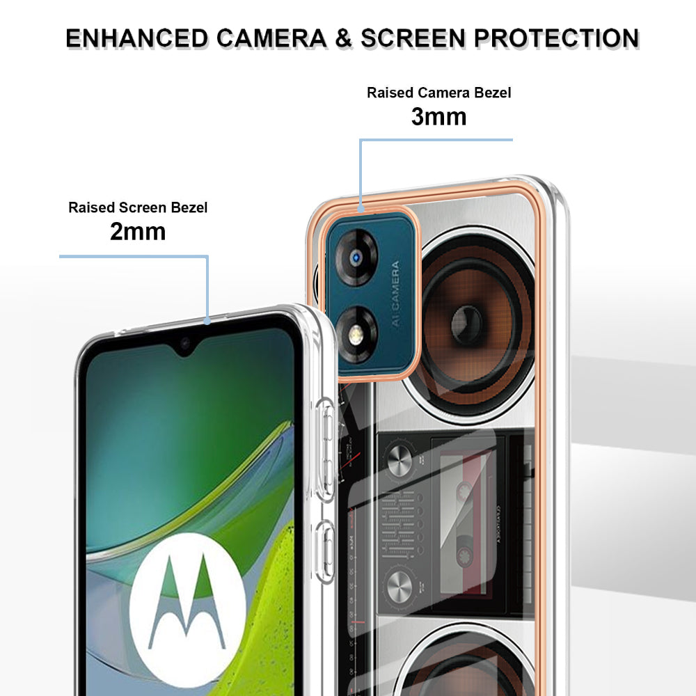 YB IMD Series-19 Style D TPU Shell for Motorola Moto E13 4G , 2.0mm Electroplating IMD Pattern Printing Phone Case