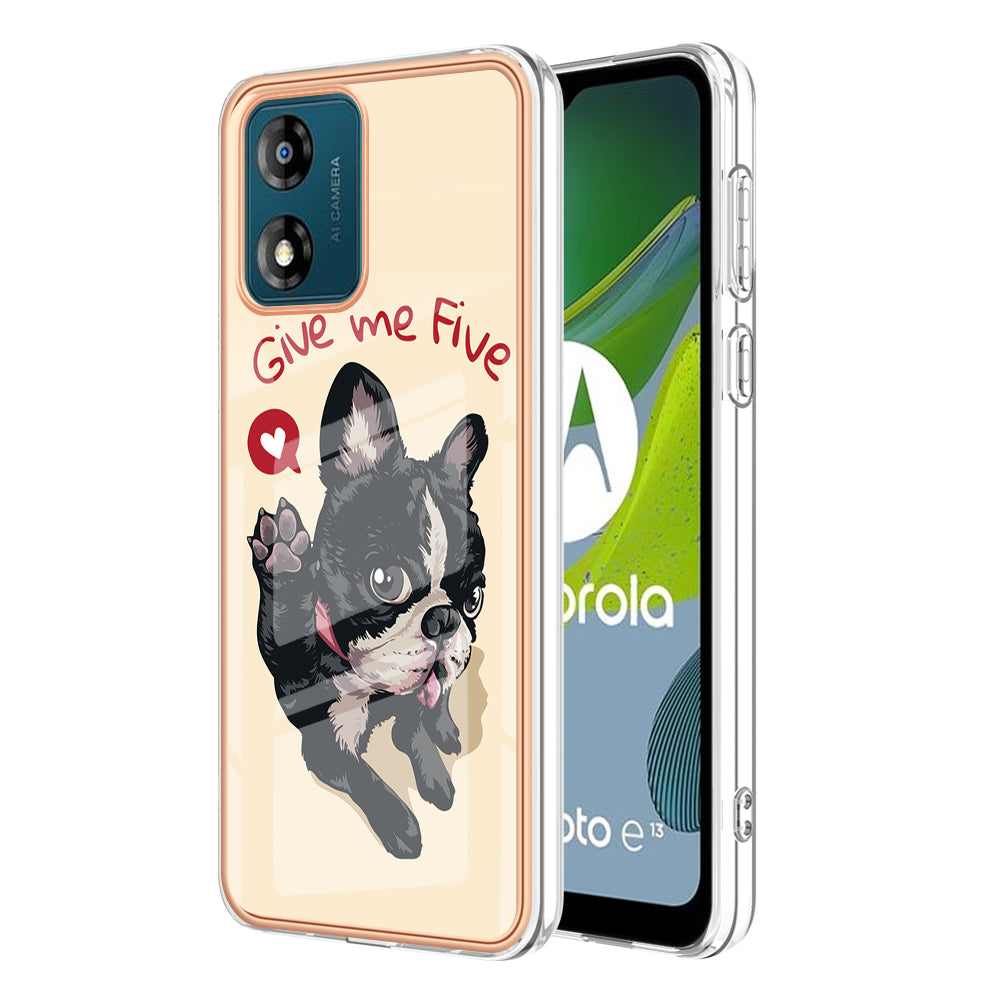 YB IMD Series-19 Style D TPU Shell for Motorola Moto E13 4G , 2.0mm Electroplating IMD Pattern Printing Phone Case