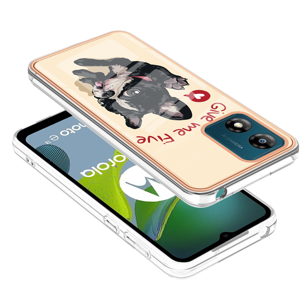 YB IMD Series-19 Style D TPU Shell for Motorola Moto E13 4G , 2.0mm Electroplating IMD Pattern Printing Phone Case
