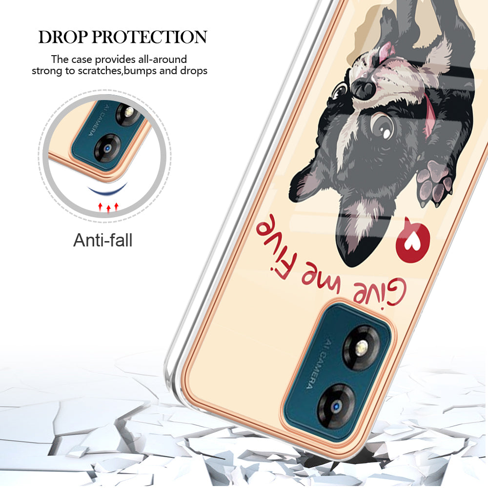 YB IMD Series-19 Style D TPU Shell for Motorola Moto E13 4G , 2.0mm Electroplating IMD Pattern Printing Phone Case