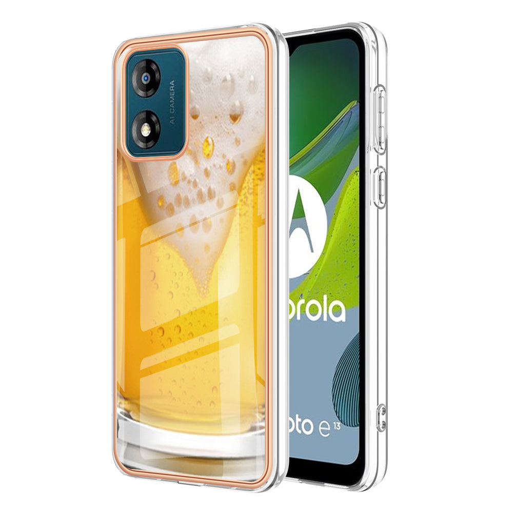 YB IMD Series-19 Style D TPU Shell for Motorola Moto E13 4G , 2.0mm Electroplating IMD Pattern Printing Phone Case