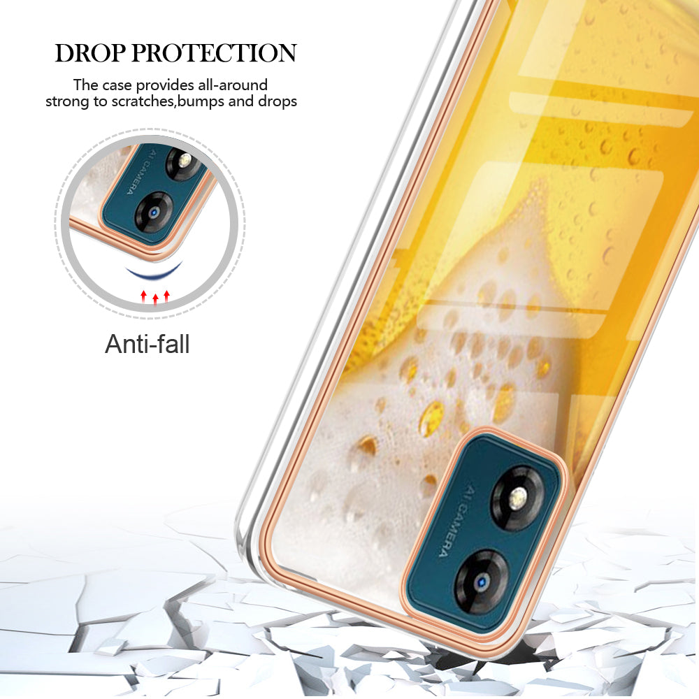 YB IMD Series-19 Style D TPU Shell for Motorola Moto E13 4G , 2.0mm Electroplating IMD Pattern Printing Phone Case