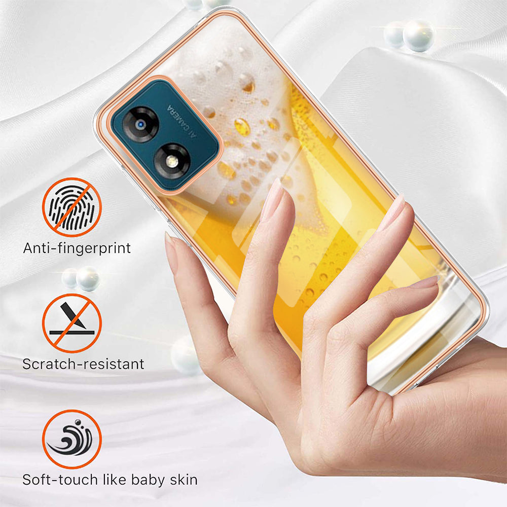 YB IMD Series-19 Style D TPU Shell for Motorola Moto E13 4G , 2.0mm Electroplating IMD Pattern Printing Phone Case