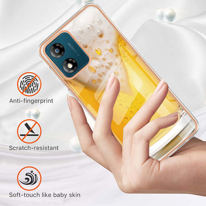 YB IMD Series-19 Style D TPU Shell for Motorola Moto E13 4G , 2.0mm Electroplating IMD Pattern Printing Phone Case