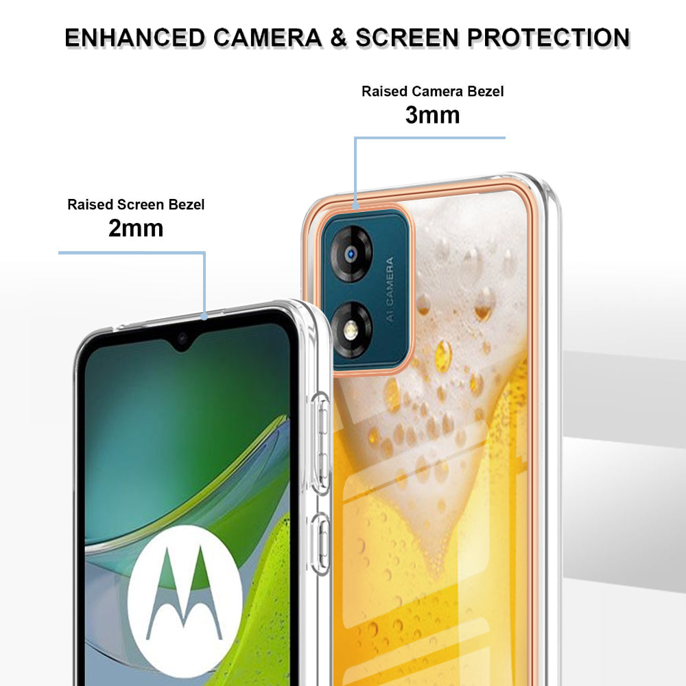 YB IMD Series-19 Style D TPU Shell for Motorola Moto E13 4G , 2.0mm Electroplating IMD Pattern Printing Phone Case