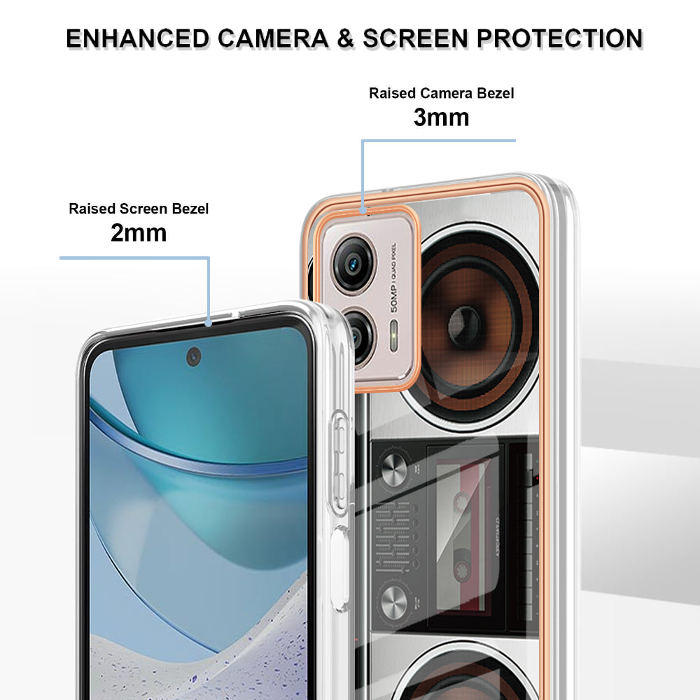 YB IMD Series-19 Style D For Motorola Moto G53 5G / G23 4G / G13 4G TPU Back Shell 2.0mm Electroplating IMD Pattern Printing Cover Phone Case