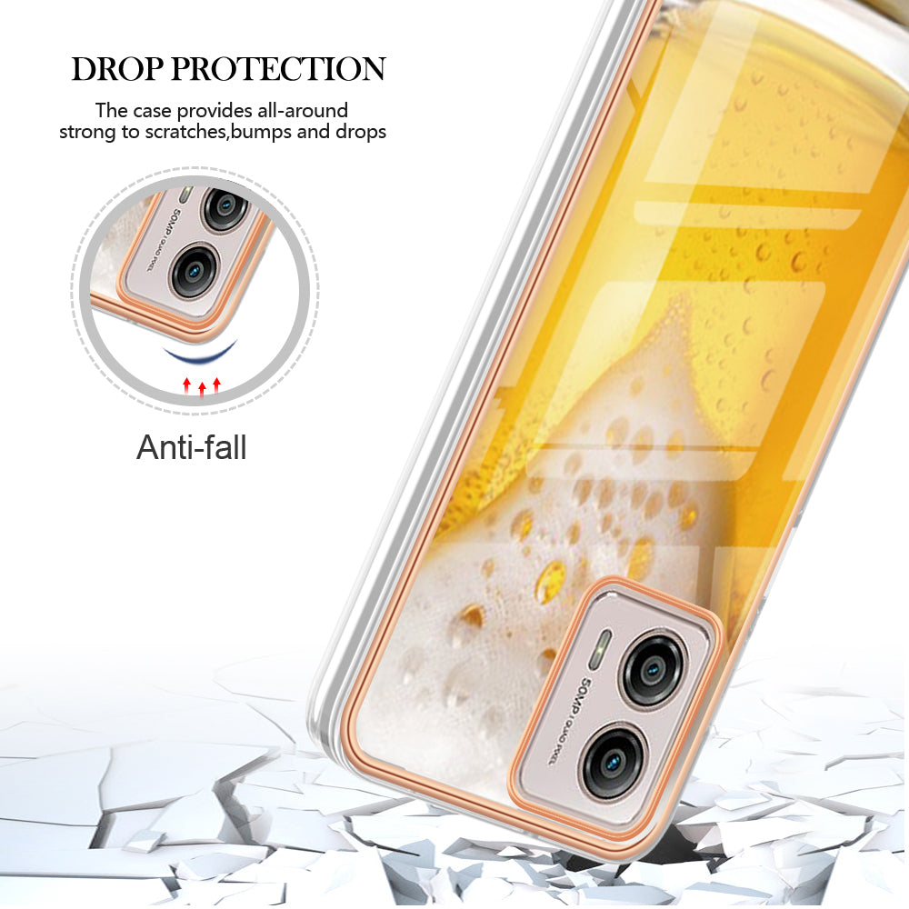YB IMD Series-19 Style D For Motorola Moto G53 5G / G23 4G / G13 4G TPU Back Shell 2.0mm Electroplating IMD Pattern Printing Cover Phone Case