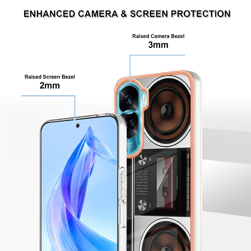 YB IMD Series-19 Style D For Honor 90 Lite 5G Anti-scratch Electroplating 2.0mm TPU Phone Case IMD Pattern Cover