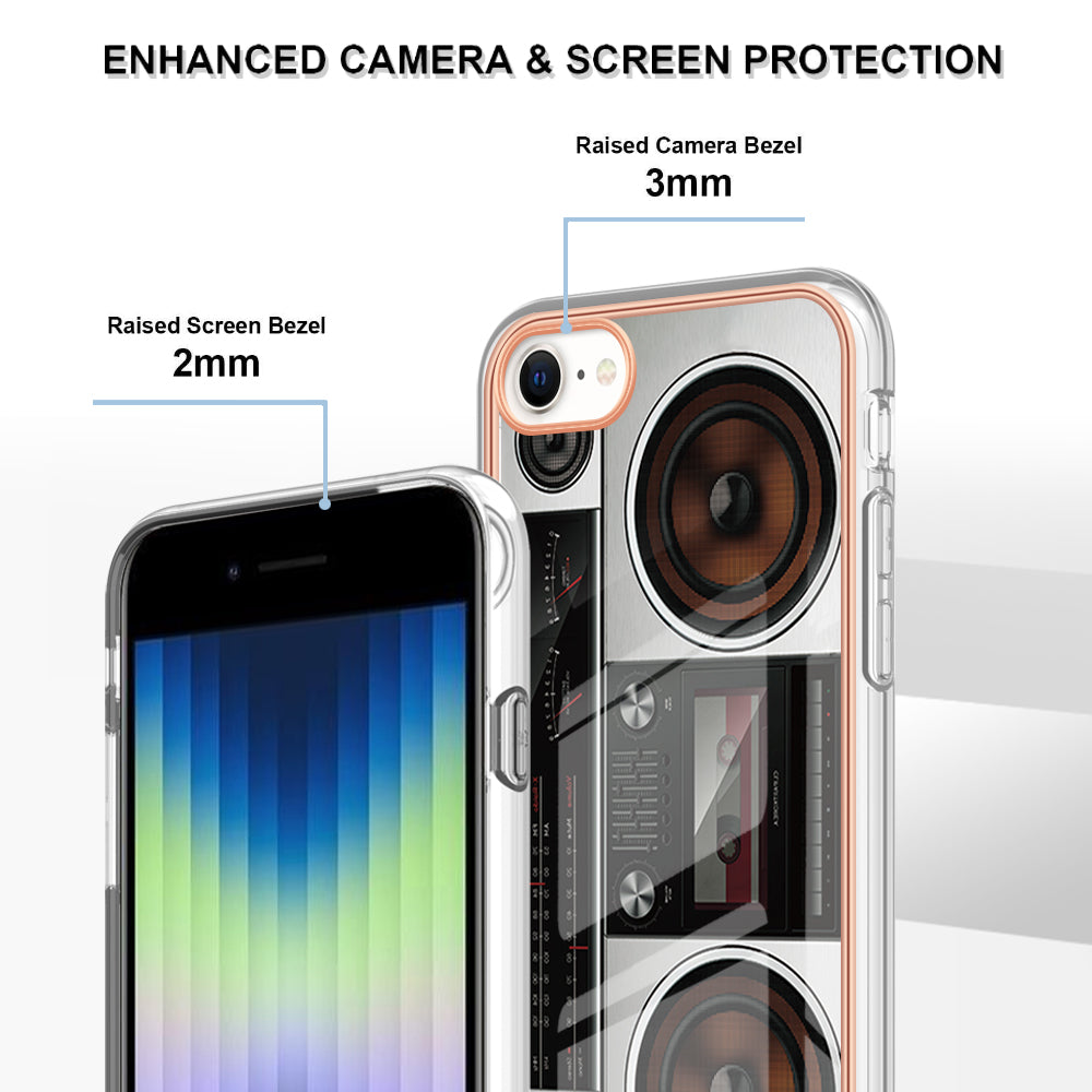 YB IMD Series-19 Style D for iPhone 7 / 8 / SE (2020) / SE (2022) IMD Phone Case Electroplating Pattern Printing 2.0mm TPU Cover