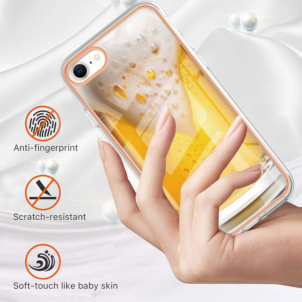 YB IMD Series-19 Style D for iPhone 7 / 8 / SE (2020) / SE (2022) IMD Phone Case Electroplating Pattern Printing 2.0mm TPU Cover